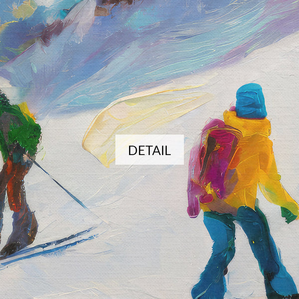 Winter Ski Samsung Frame TV Art 4K - Skiers and Snowboarders on Mountain Slope - Colorful Palette Knife Painting - Digital Download