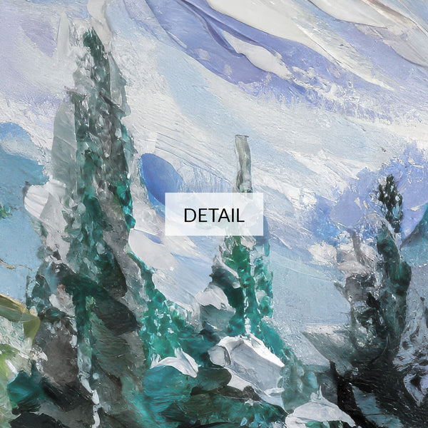 Winter Landscape No.3 - Abstract Palette Knife Painting - Wooden Cabin Pine Trees Mountains - 4K Samsung Frame TV Art - Digital Download