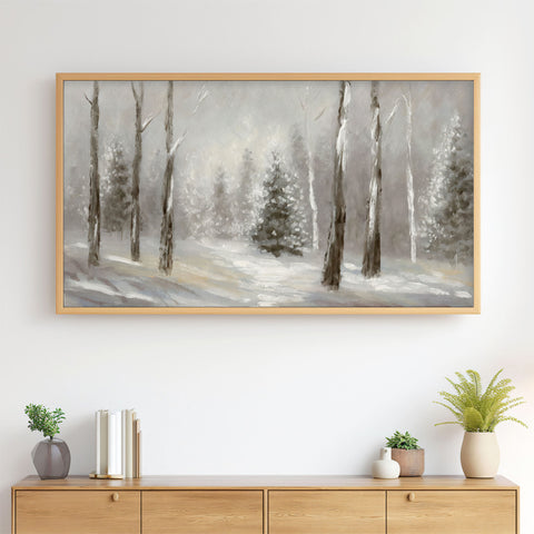 Winter Landscape No.9 - Snowstorm in the Woods - Abstract Painting - Neutral Gray Beige - 4K Samsung Frame TV Art - Digital Download