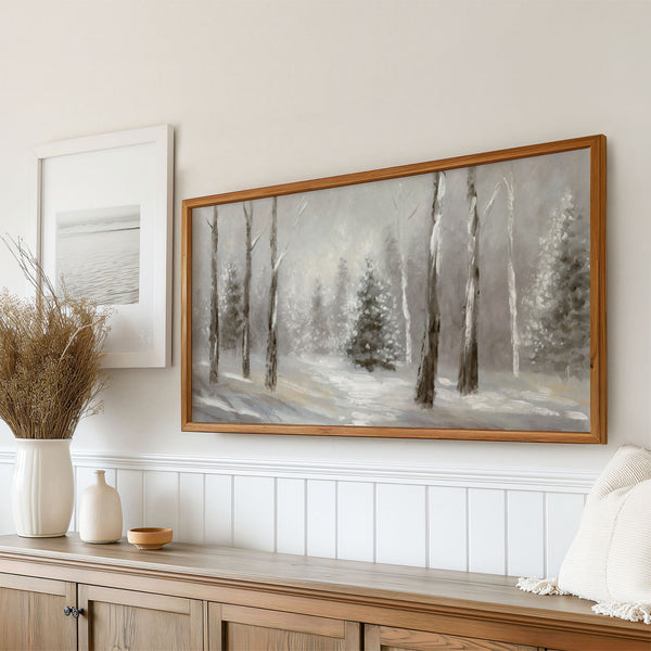 Winter Landscape No.9 - Snowstorm in the Woods - Abstract Painting - Neutral Gray Beige - 4K Samsung Frame TV Art - Digital Download