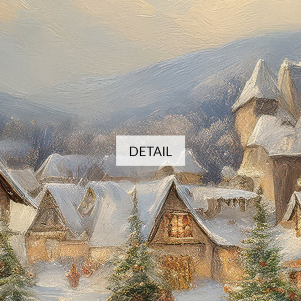 Snowy Vintage Christmas Village in the Mountains - Neutral Colors Painting - 4K Samsung Frame TV Art - Digital Download