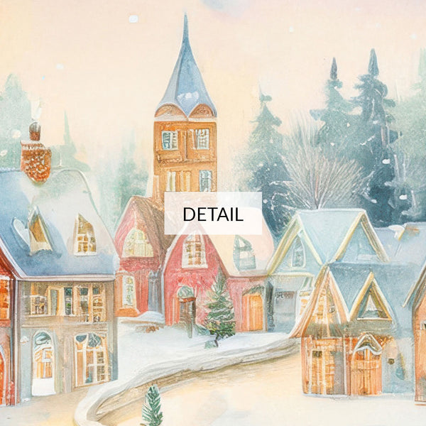 Pink Pastel Cute Snowy Imaginary Christmas Village - Folk Naive Watercolor Illustration - 4K Samsung Frame TV Art - Digital Download