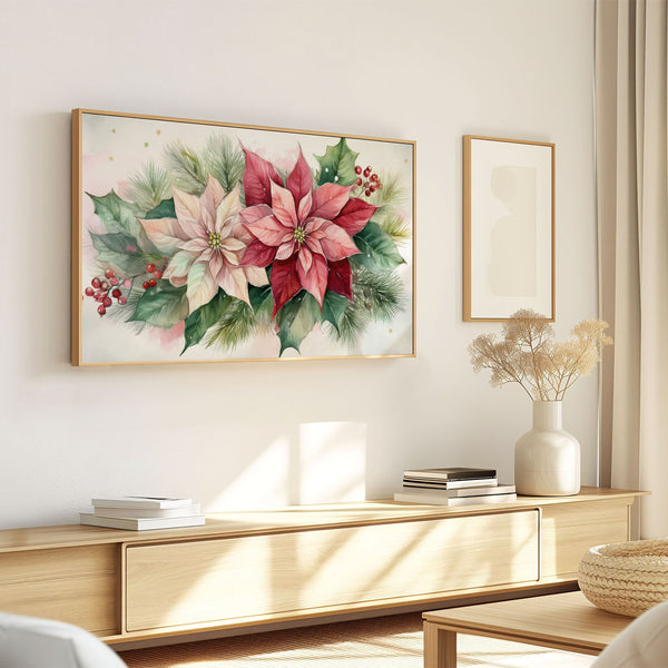 Christmas Poinsettias No.1 - 4K Samsung Frame TV Art - Digital Download