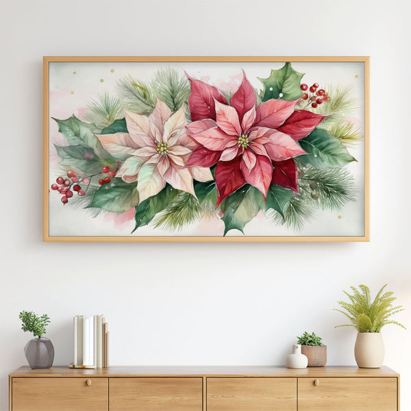 Christmas Poinsettias No.1 - 4K Samsung Frame TV Art - Digital Download