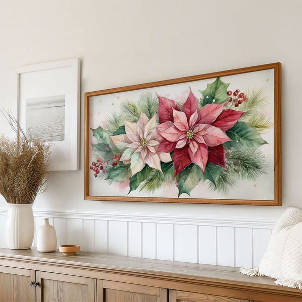 Christmas Poinsettias No.1 - 4K Samsung Frame TV Art - Digital Download