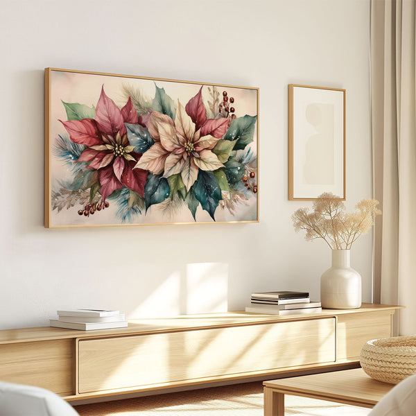 Christmas Poinsettias No.2 - 4K Samsung Frame TV Art - Digital Download