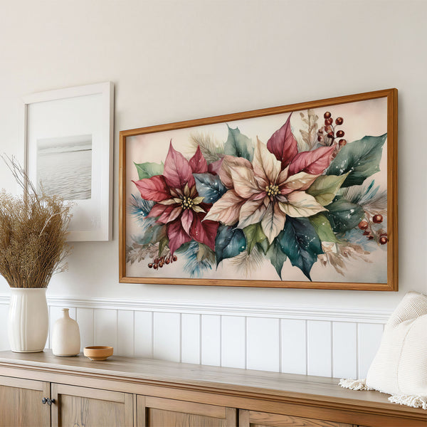 Christmas Poinsettias No.2 - 4K Samsung Frame TV Art - Digital Download