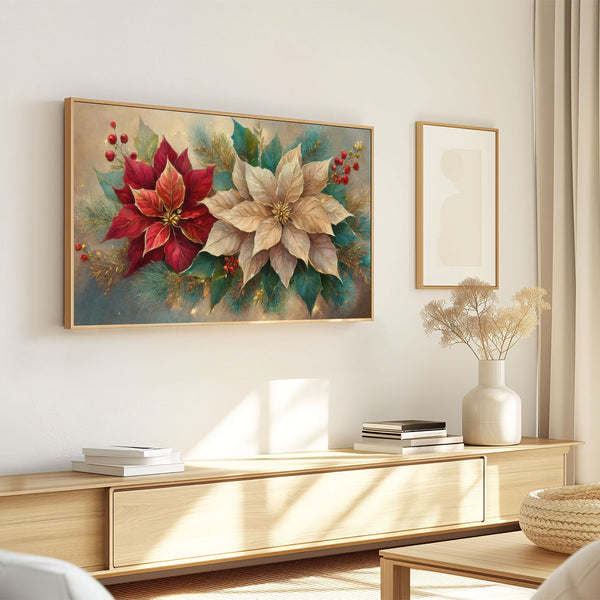 Christmas Poinsettias No.3 - 4K Samsung Frame TV Art - Digital Download