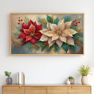 Christmas Poinsettias No.3 - 4K Samsung Frame TV Art - Digital Download