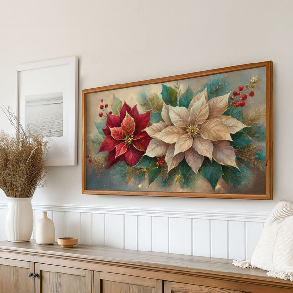 Christmas Poinsettias No.3 - 4K Samsung Frame TV Art - Digital Download