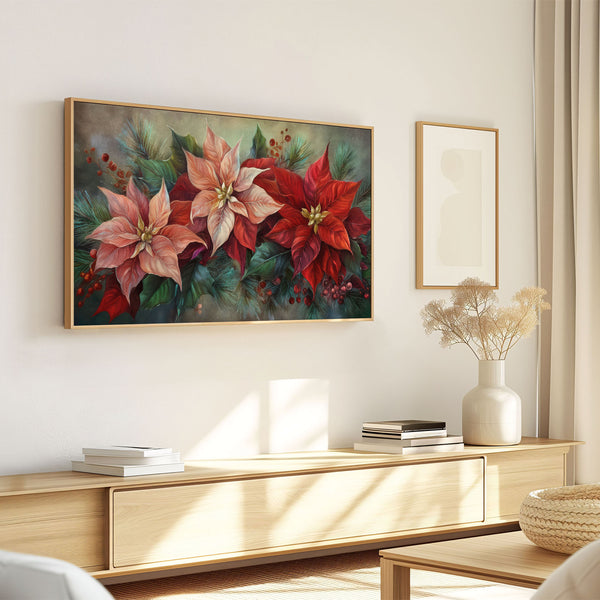 Christmas Poinsettias No.4 - 4K Samsung Frame TV Art - Digital Download