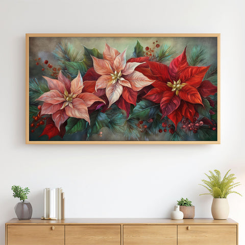 Christmas Poinsettias No.4 - 4K Samsung Frame TV Art - Digital Download