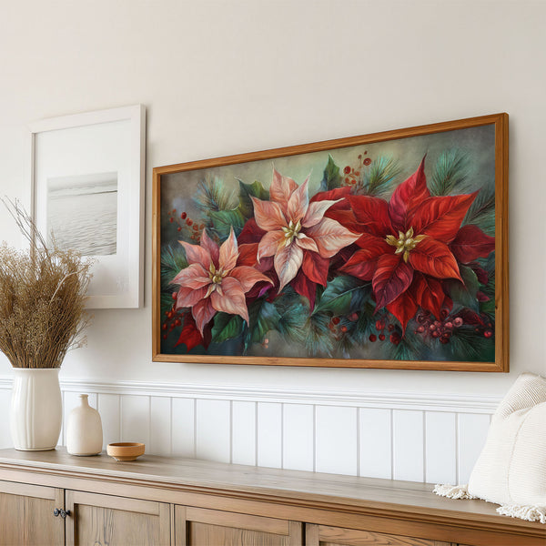 Christmas Poinsettias No.4 - 4K Samsung Frame TV Art - Digital Download