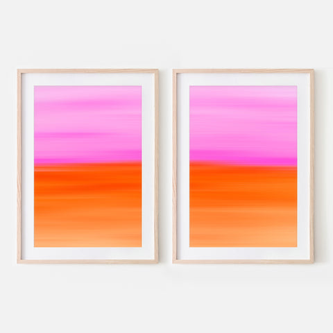 Set of 2 - Gradient Paintings No.10 - Printable Wall Art - Hot Pink Fuchsia Tangerine Orange - Abstract Minimalist Modern - Digital Download