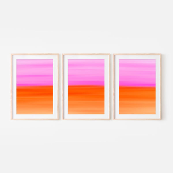 Set of 3 - Gradient Paintings No.10 - Printable Wall Art - Hot Pink Fuchsia Tangerine Orange - Abstract Minimalist Boho - Digital Download