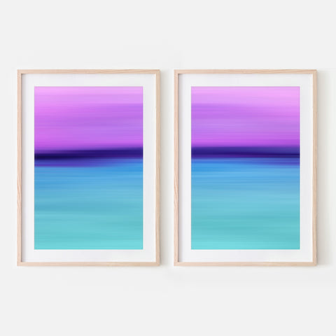 Set of 2 - Gradient Paintings No.11 - Printable Wall Art - Lilac Purple Indigo Blue Turquoise - Abstract Minimalist Modern - Digital Download