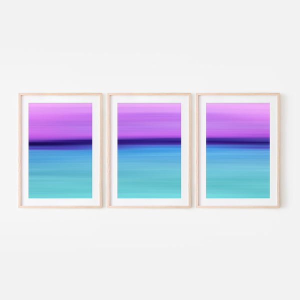 Set of 3 - Gradient Paintings No.11 - Printable Wall Art - Lilac Purple Indigo Blue Turquoise - Abstract Modern Minimalist - Digital Download