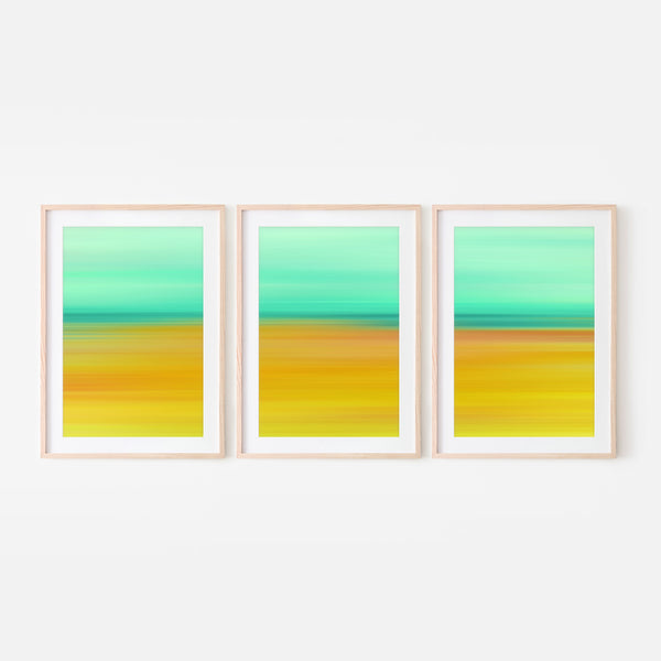 Set of 3 - Gradient Paintings No.12 - Printable Wall Art - Mint Green Ochre Mustard Yellow - Abstract Modern Minimalist - Digital Download