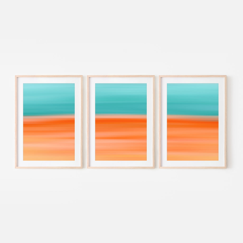 Set of 3 - Gradient Paintings No.14 - Printable Wall Art - Aqua Teal Orange - Colorful Minimalist Abstract Beach Tropical - Digital Download