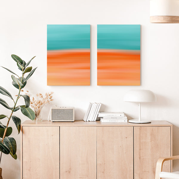 Set of 2 - Gradient Paintings No.14 - Printable Wall Art - Aqua Teal Orange - Colorful Abstract Minimalist Beach Tropical - Digital Download
