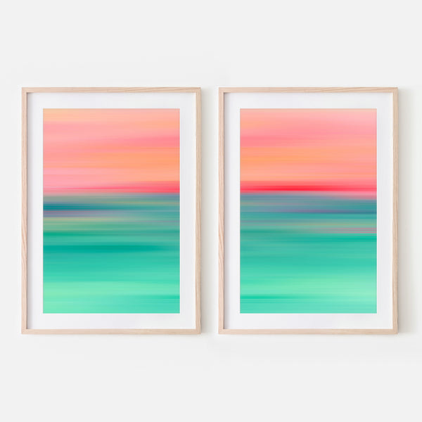 Set of 2 - Gradient Paintings No.15 - Printable Wall Art - Pink Coral Turquoise Teal Mint - Colorful Abstract Minimalist - Digital Download