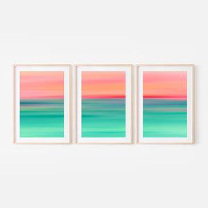 Set of 3 - Gradient Paintings No.15 - Printable Wall Art - Pink Coral Turquoise Teal Mint - Abstract Tropical Beach - Digital Download