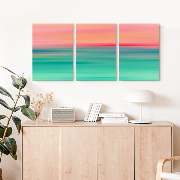 Set of 3 - Gradient Paintings No.15 - Printable Wall Art - Pink Coral Turquoise Teal Mint - Abstract Tropical Beach - Digital Download