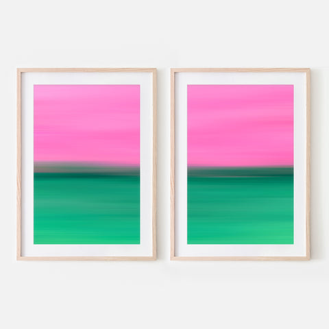 Set of 2 - Gradient Painting No.16 - Printable Wall Art - Pink and Green Aesthetic Decor - Colorful Abstract Minimalist - Digital Download