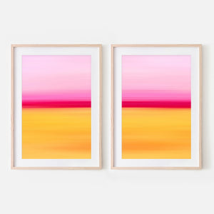 Set of 2 - Gradient Paintings No.2 - Pink Yellow Cherry Red - Abstract Minimalist Modern Printable Wall Art - Digital Download