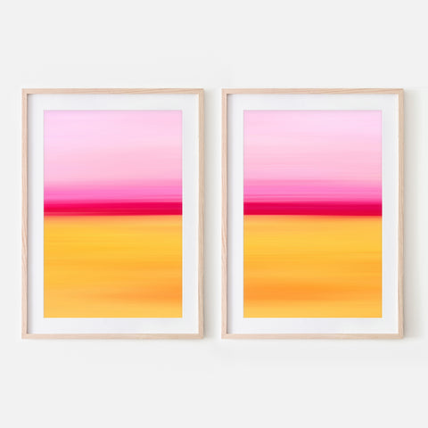 Set of 2 - Gradient Paintings No.2 - Pink Yellow Cherry Red - Abstract Minimalist Modern Printable Wall Art - Digital Download