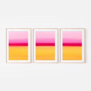 Set of 3 - Gradient Paintings No.2 - Pink Yellow Cherry Red - Abstract Minimalist Boho Printable Wall Art - Digital Download