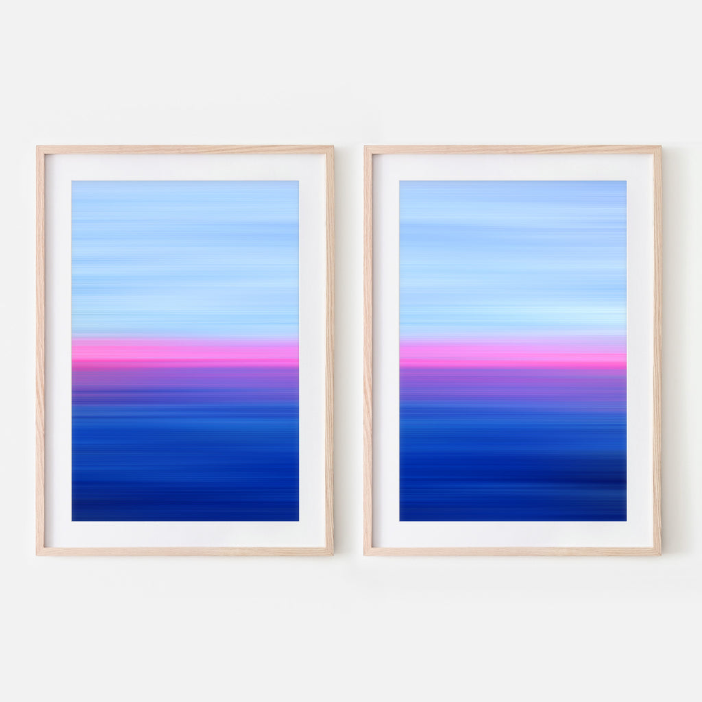 Set of 2 - Gradient Paintings No.3 - Light Blue Pink Indigo Navy - Abstract Minimalist Modern Printable Wall Art - Digital Download