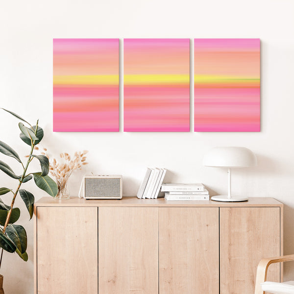 Set of 3 - Gradient Paintings No.4 - Pink Coral Yellow Green - Abstract Minimalist Boho Printable Wall Art - Digital Download