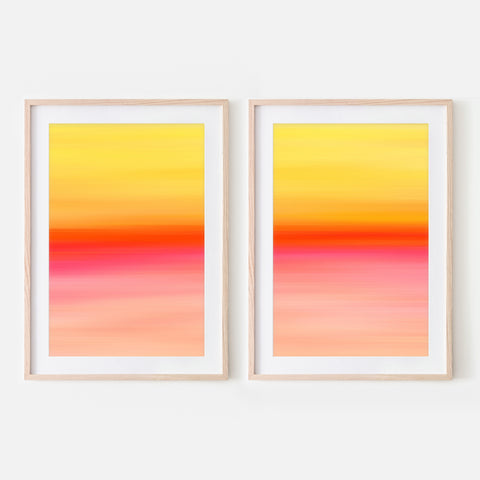 Set of 2 - Gradient Paintings No.6 - Yellow Orange Pink Coral Apricot - Abstract Minimalist Modern Printable Wall Art - Digital Download