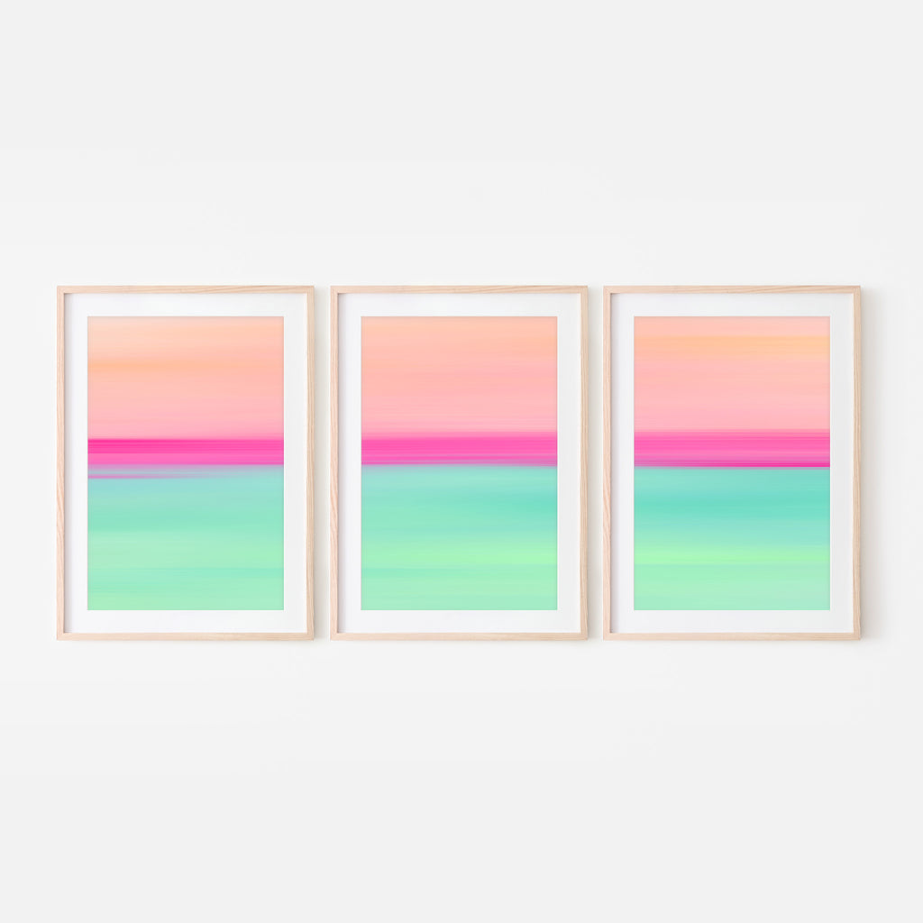 Set of 3 - Gradient Paintings No.7 - Peach Blush Hot Pink Turquoise Mint - Abstract Minimalist Beach Printable Wall Art - Digital Download