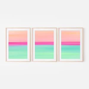 Set of 3 - Gradient Paintings No.7 - Peach Blush Hot Pink Turquoise Mint - Abstract Minimalist Beach Printable Wall Art - Digital Download