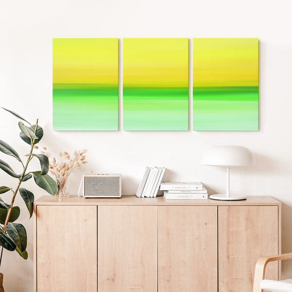 Set of 3 - Gradient Paintings No.8 - Printable Wall Art - Bright Lemon Yellow Lime Mint Green - Abstract Minimalist - Digital Download
