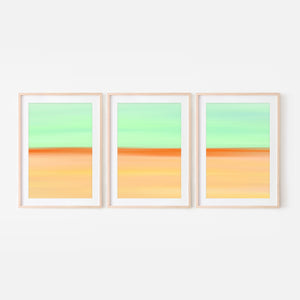 Set of 3 - Gradient Paintings No.9 - Printable Wall Art - Mint Green Orange Apricot  - Abstract Minimalist Retro Boho - Digital Download