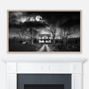 Haunted House Halloween Samsung Frame TV Art 4K - Spooky Black and White Photography - Digital Download