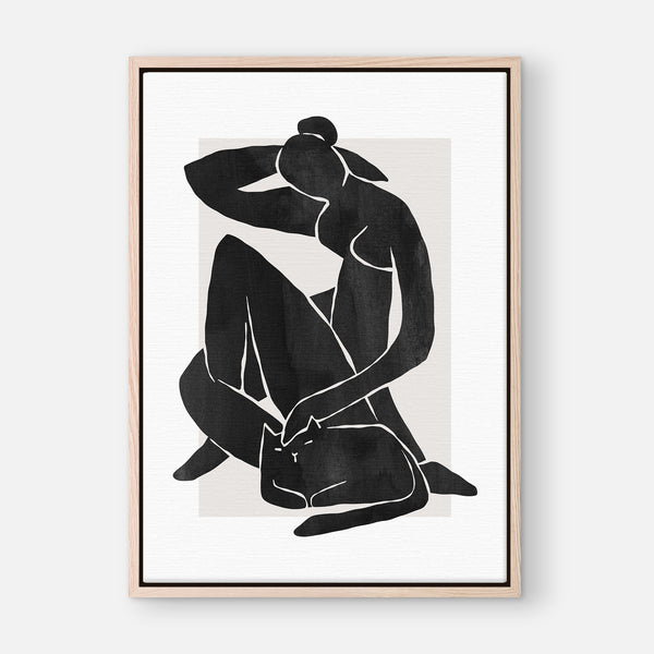 Matisse-Inspired Illustration - Abstract Black Woman Figure With Cat - Printable Wall Art Print - Digital Download