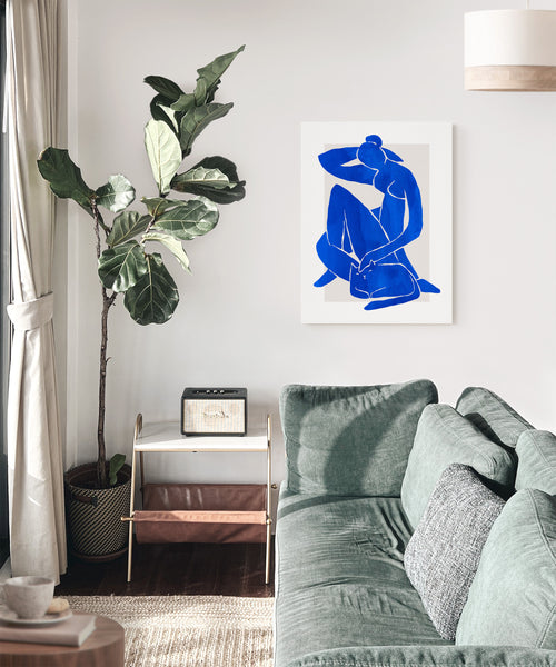 Matisse-Inspired Illustration - Blue Nude - Abstract Woman Figure With Cat - Printable Wall Art Print - Digital Download