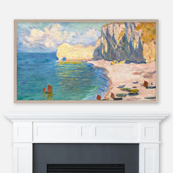 Claude Monet Painting - Étretat - The Beach and the Falaise d'Amont - 4K Samsung Frame TV Art - Digital Download