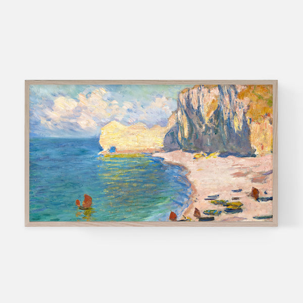 Claude Monet Painting - Étretat - The Beach and the Falaise d'Amont - 4K Samsung Frame TV Art - Digital Download