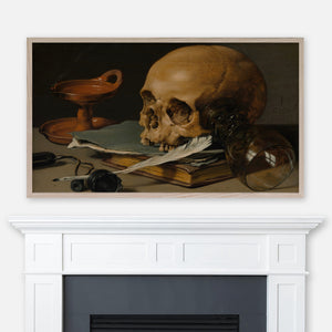 Pieter Claesz Painting - Still Life with a Skull and a Writing Quill - Dark Academia Halloween Samsung Frame TV Art 4K - Digital Download