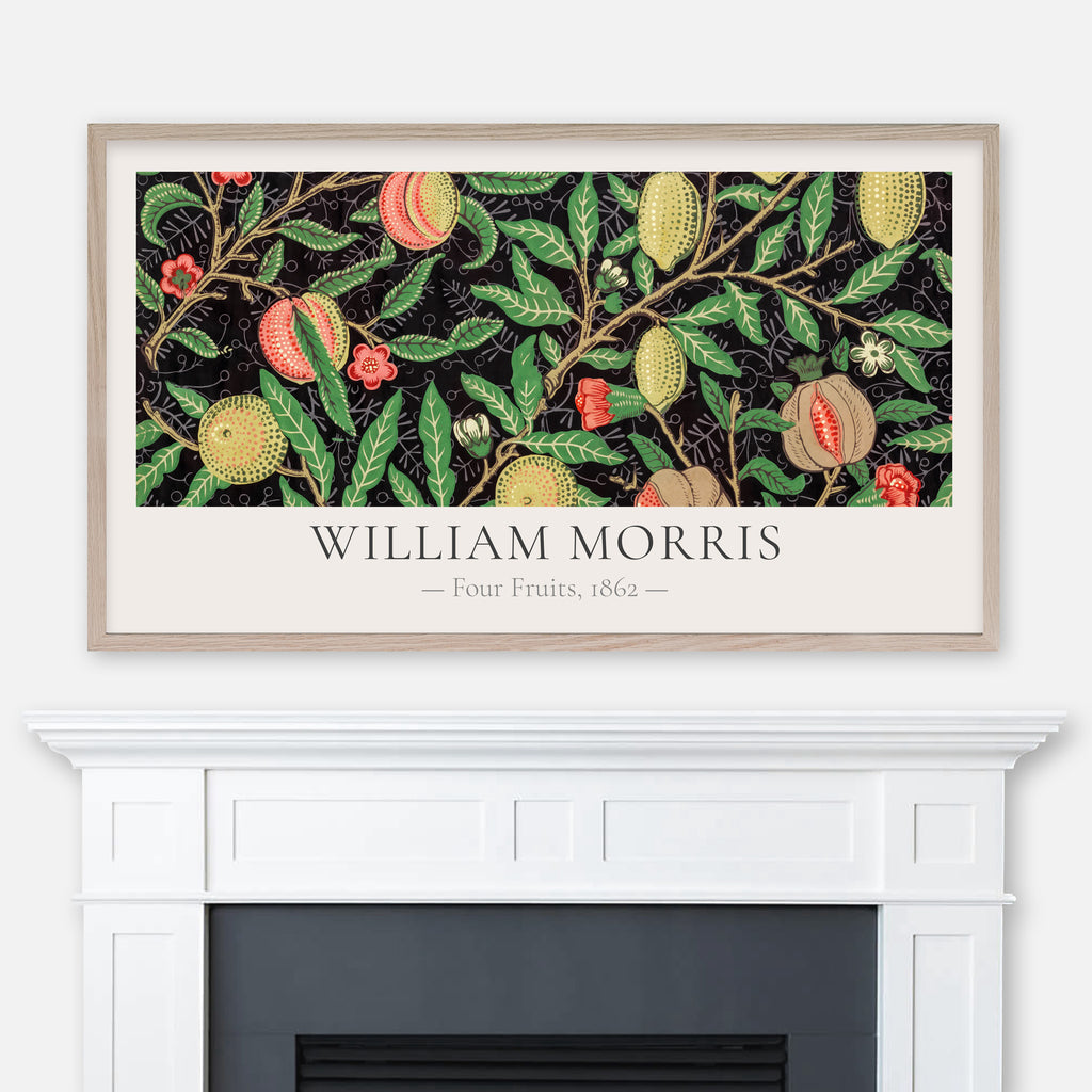 William Morris - Four Fruits Black Classic Textile Pattern - Samsung Frame TV Art 4K - Digital Download