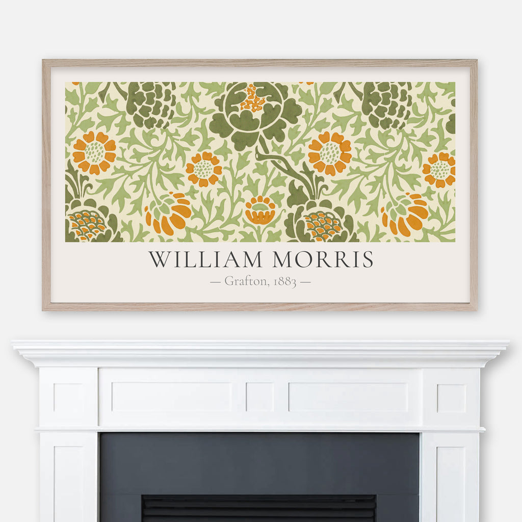 William Morris - Grafton Classic Textile Pattern - Retro Olive Green & Orange - Samsung Frame TV Art 4K - Digital Download