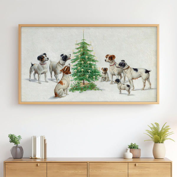 Holiday Samsung Frame TV Art 4K - Cute Dogs and Puppies Around Christmas Tree - Vintage Painting by Carl Reichert - Digital Download