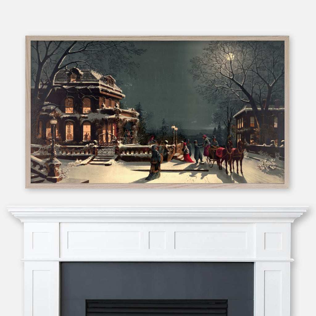 Christmas Eve by J. Hoover - Samsung Frame TV Art 4K - Antique Vintage Postcard - People Arriving at Holiday Party - Digital Download