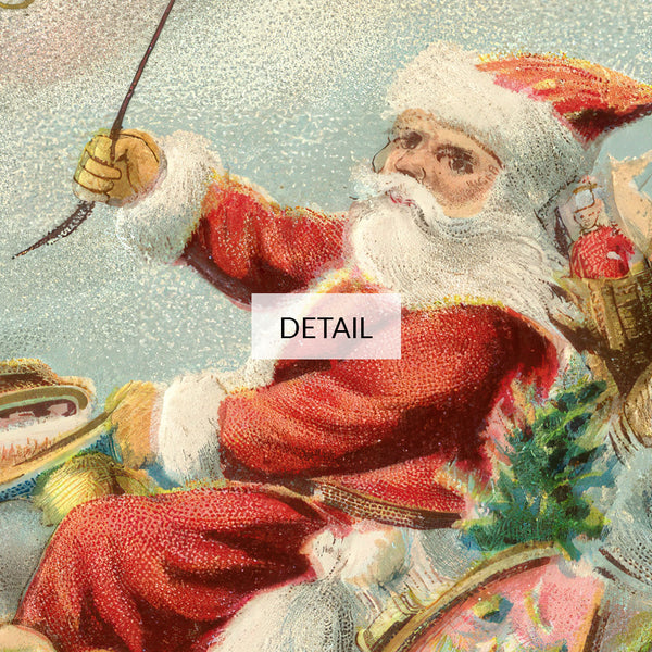 A Merry Christmas Vintage Card - Samsung Frame TV Art 4K - Antique Postcard of Santa in Sleigh with Toys and Reindeer - Digital Download