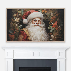 Christmas Samsung Frame TV Art 4K - Vintage Santa Claus Portrait with Wreath - Digital Download